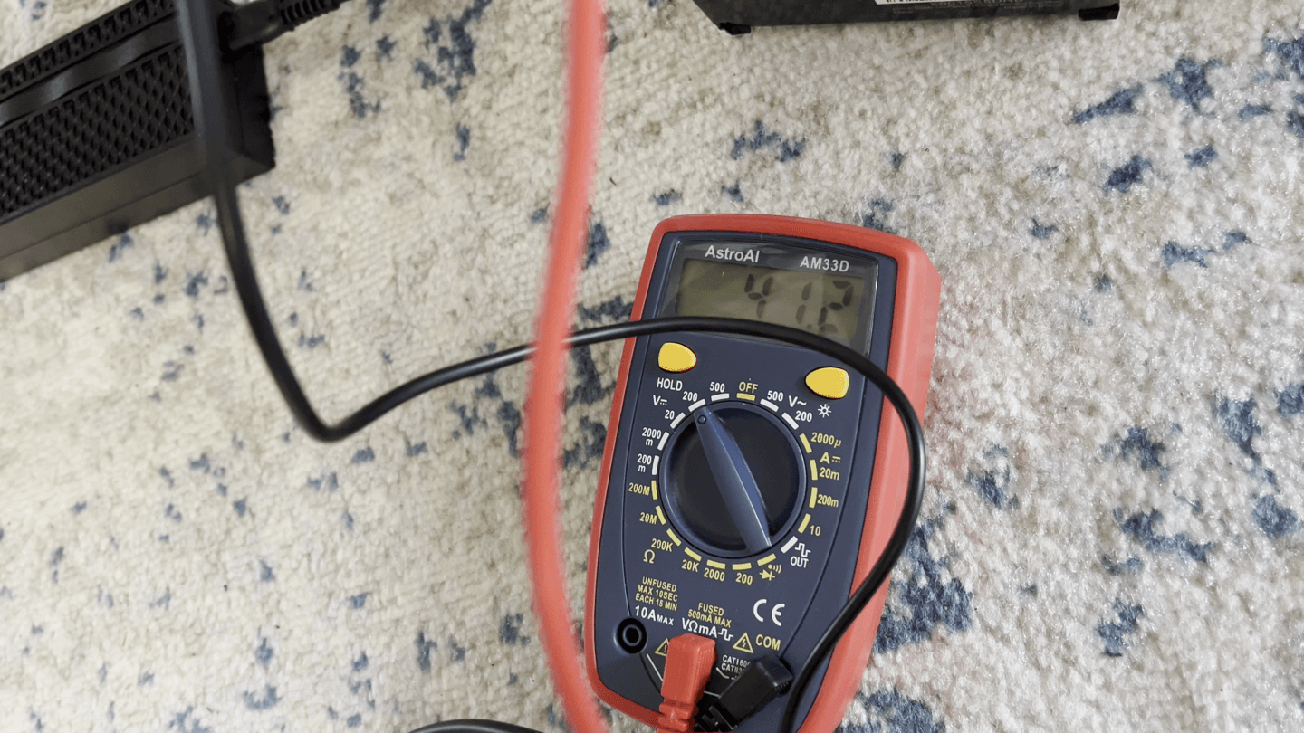 Approximately 42V from the Velotric measured with a multimeter
